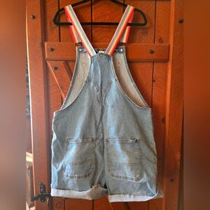🌈 Rainbow Strap Cutoff Short Overalls | Women’s L 🌈